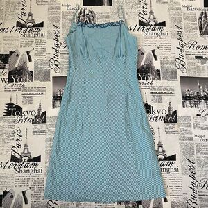 Siare's Women's Blue teal navy striped dress high square neck mini ruffled dress